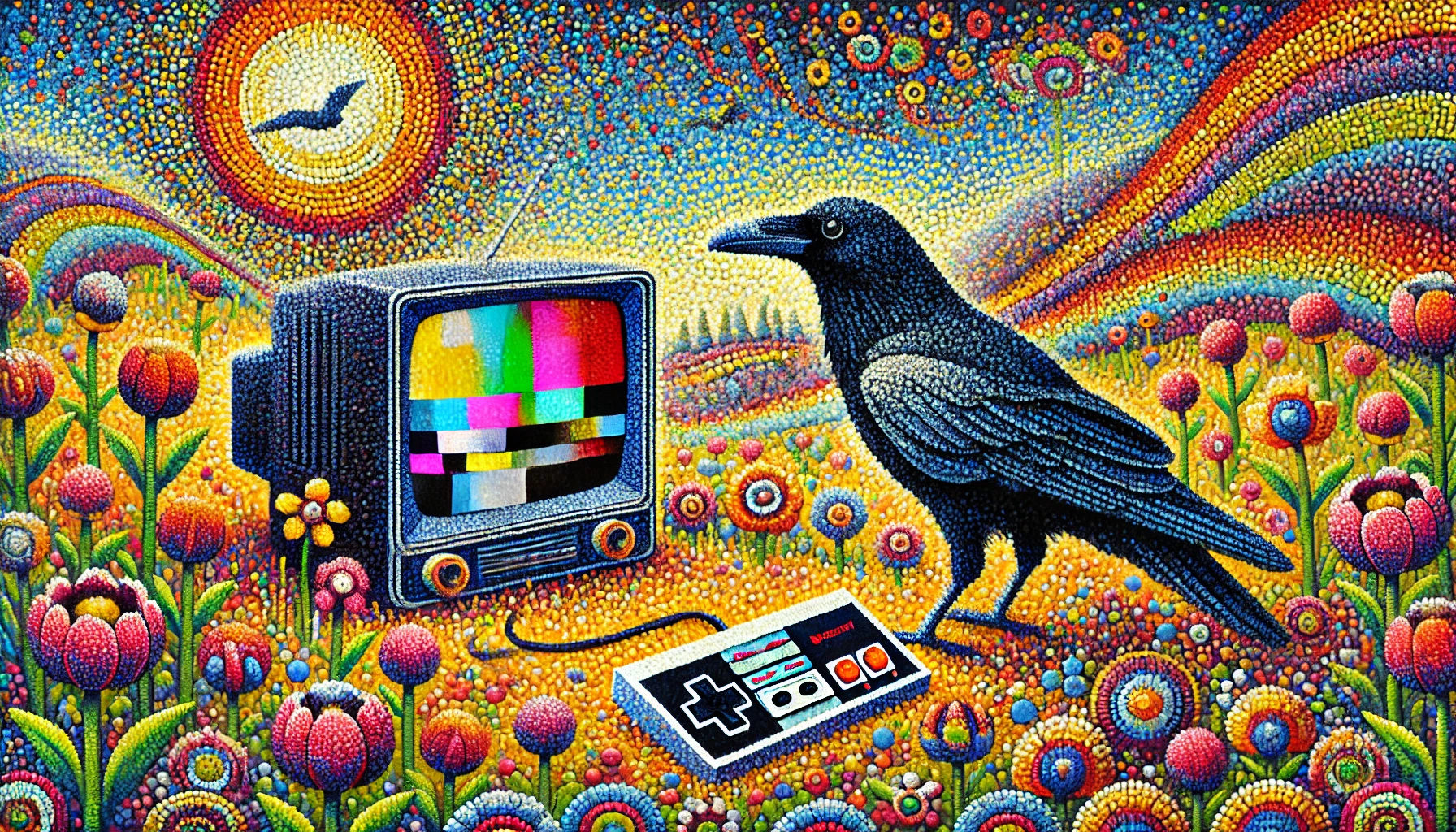 Crow engaging in a retro TV gaming experience