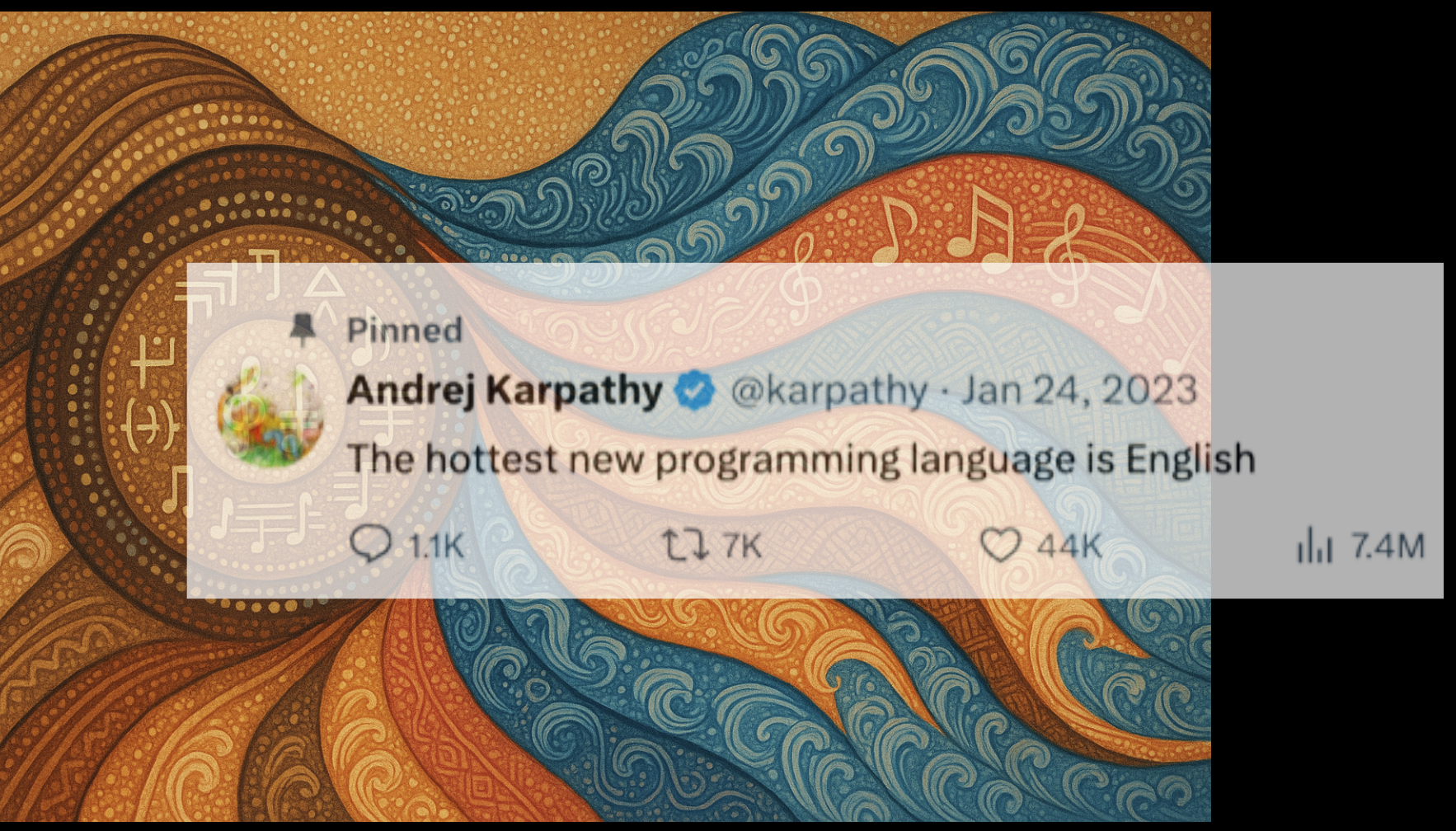 Sound waves visualized as flowing ribbons in the style of Aboriginal Australian dot painting meets Hokusai’s wave patterns. Concentric circles emanate from a central point, each ring containing different cultural symbols for communication - cuneiform, hieroglyphs, musical notes, code snippets.