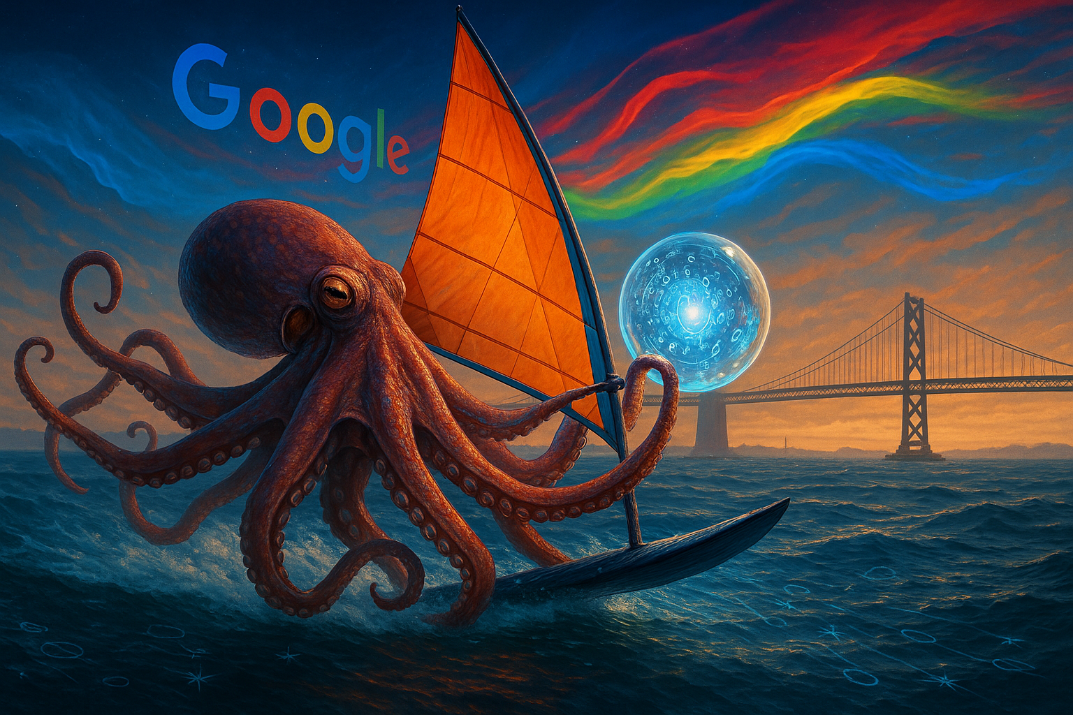 Octopus windsurfing Bay Bridge, crystal ball codes, Google sky waves, atomic ocean shifts - billion-dollar tech transformation